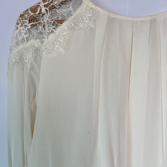 ALICE + OLIVIA Ivory Danyelle Lace Detail Bateau Neckline Sleeve Silk Blouse - Picture 4 of 11